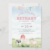 Oink Baa Farm モー Animals 2nd誕生日パーティーピンク 招待状 (正面)