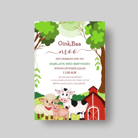 oink baa moo cute unique kid's birthday Invitation 招待状