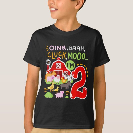 Oink Baa Moo I'm 2 Farm Animals 2nd Birthday Two Y Tシャツ (正面)