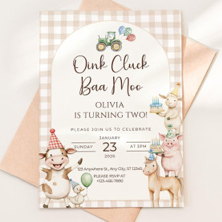 Oink Baa Moo Turning Two Birthday Invitation Edita 招待状