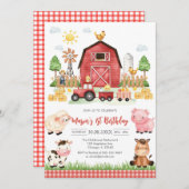 Oink Baa Quack Moo Farm Animals Birthday 招待状 (正面/裏面)