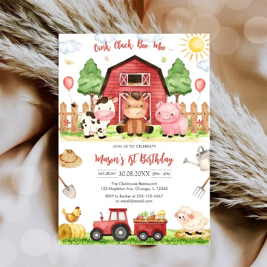 Oink Baa Quack Moo Farm Animals Birthday 招待状
