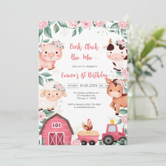 Oink Baa Quack Moo Farm Animals Birthday 招待状 (スタンド正面)