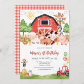 Oink Baa Quack Moo Farm Animals Birthday 招待状 (正面/裏面)