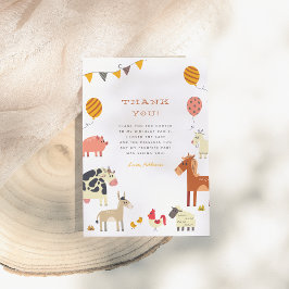 Oink Baa Quack Moo Farm Animals Birthday Party サンキューカード