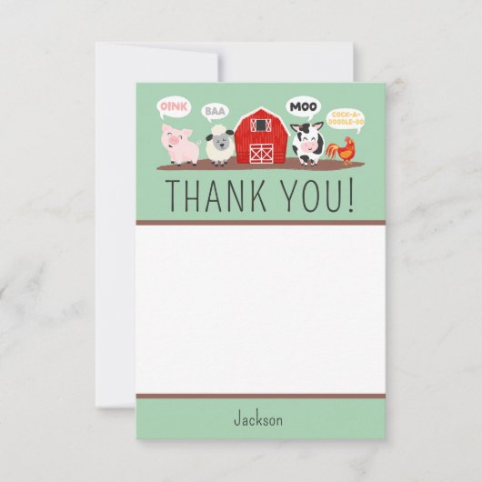 Oink Baa Thank モー You Farm Animalパーティーキッズ サンキューカード (正面)