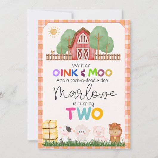 Oink & Cuteモー Farm動物誕生日招待状 招待状 (正面)