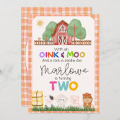 Oink & Cuteモー Farm動物誕生日招待状 招待状 (正面/裏面)