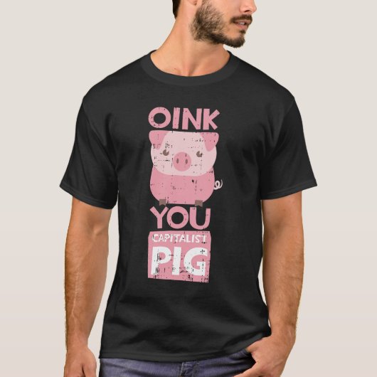 Oink You資本主義ピグコスチュームおもしろい簡単ハロー Tシャツ (正面)