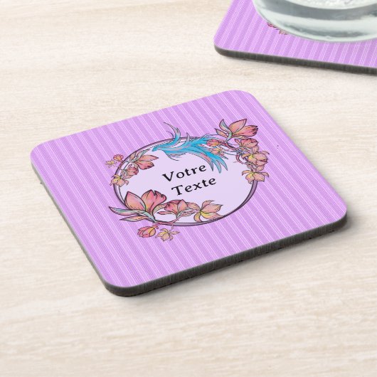 oiseau violet couronne de fleur コースター (左側)