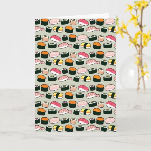 Oishiiの寿司のおもしろいのイラストレーションパターン(灰色) カード (黄色い花)