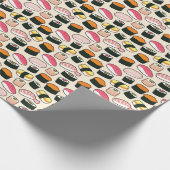 Oishiiの寿司のおもしろいのイラストレーションパターン(灰色) ラッピングペーパー (角)