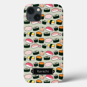 Oishiiの寿司のおもしろいのイラストレーションパターン(灰色) iPhone 13ケース