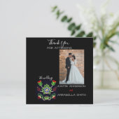 Ojibwe Floral Strawberry Black Thank You Wedding サンキューカード (スタンド正面)