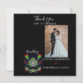 Ojibwe Floral Strawberry Black Thank You Wedding サンキューカード (正面)