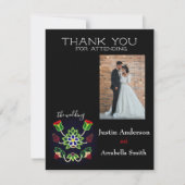 Ojibwe Floral Strawberry Black Thank You Wedding 招待状 (正面)