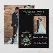 Ojibwe Floral Strawberry Black Thank You Wedding 招待状 (正面/裏面)