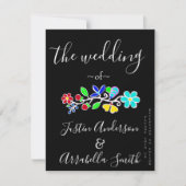 Ojibwe Floral Strawberry Black Wedding Invitation 招待状 (正面)