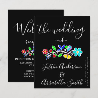 Ojibwe Floral Strawberry Black Wedding Invitation 招待状