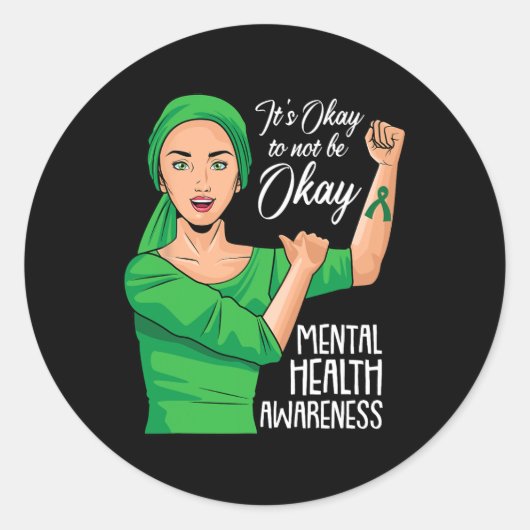 OkしないOkメンタルヘルス認識度グリーンリブ ラウンドシール (正面)