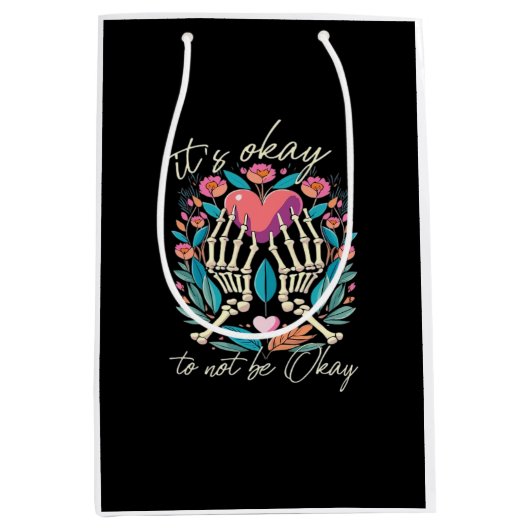 Okではない – スケルトンの手とハート ミディアムペーパーバッグ (正面)