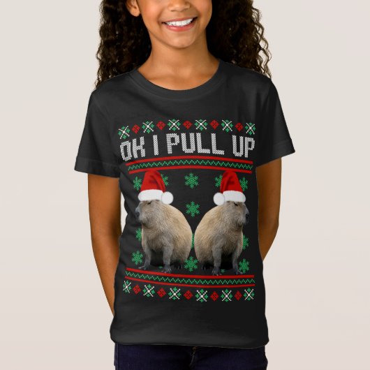 OK IプルアップCapybarabyクリスマスセーターミーム Tシャツ (正面)