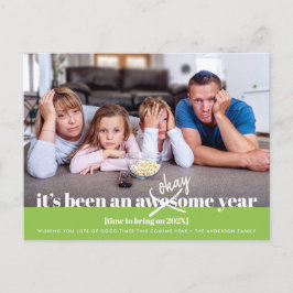 Ok New Year はっきりしたモダンおもしろいPhoto Green シーズンポストカード