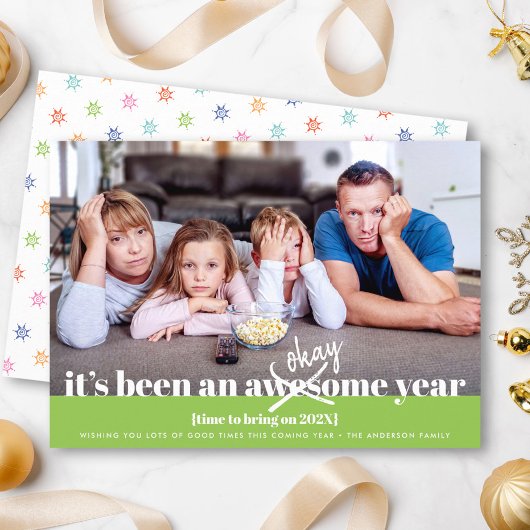 Ok New Year はっきりしたモダンシンプルおもしろい Photo Green シーズンカード