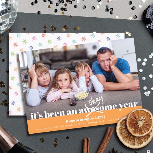 Ok New Year モダン Photoはっきりした おもしろい Orange シーズンカード