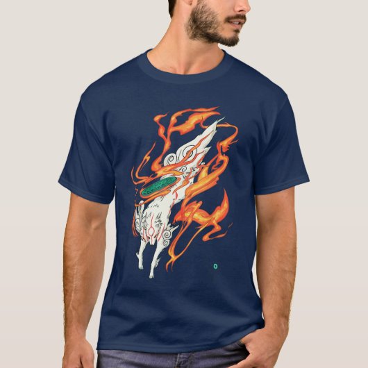 Okami Amaterasu Sun God Wolfhe Great Wave Video Ga Tシャツ (正面)