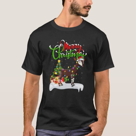 Okapiおもしろい動物愛好家クリスマス照明Okapi Chris Tシャツ (正面)