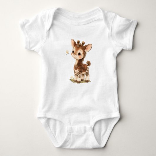Okapi Baby Bodysuit – Cute Striped Safari Animal  ベビーボディスーツ (正面)