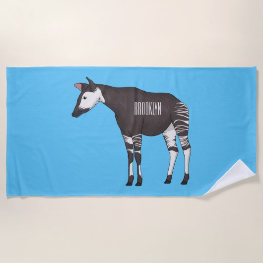 Okapi cartoon illustration ビーチタオル (正面)