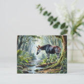 Okapi In Rainforest Wildlife Watercolor Postcard ポストカード (スタンド正面)
