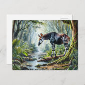 Okapi In Rainforest Wildlife Watercolor Postcard ポストカード (正面/裏面)
