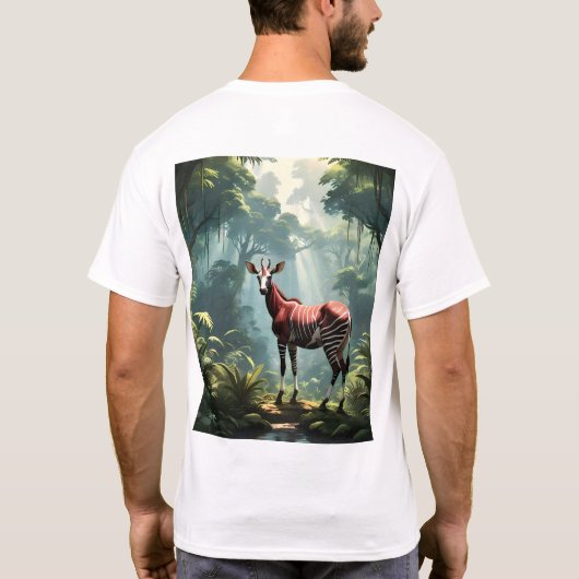 Okapi In The Rain forest (Zebra Giraffe) Tシャツ (裏面)