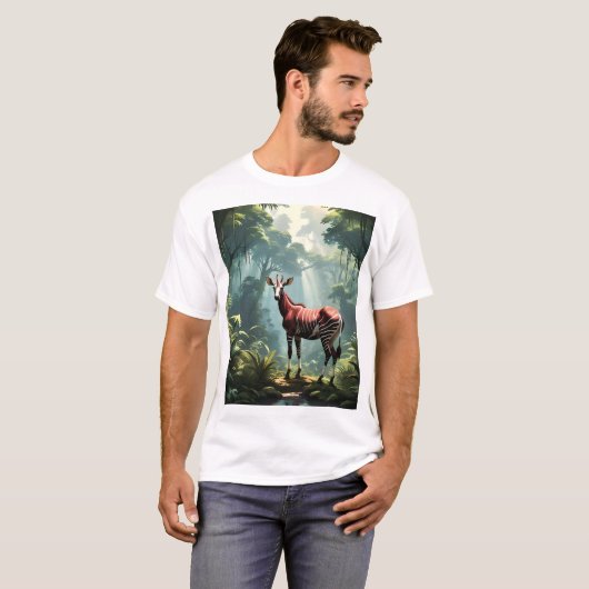 Okapi In The Rain forest (Zebra Giraffe) Tシャツ (正面フル)