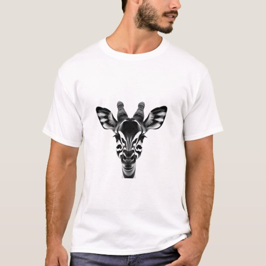 Okapi Spirit - Realistic Black & White Head Tシャツ (正面)