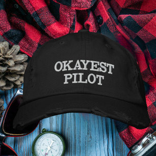 「OKAYESTパイロット」、おもしろい航空ジョークパーソナライズされた、 刺繍入りキャップ