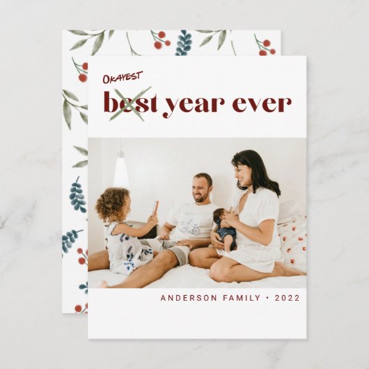 Okayest おもしろい Year Ever最高の Photo New Year Family シーズンカード (正面/裏面)