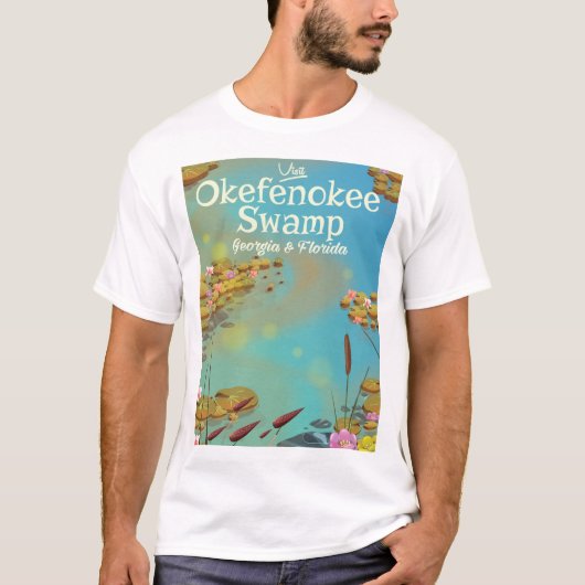 Okefenokee Swamp漫画の旅行ポスター Tシャツ (正面)