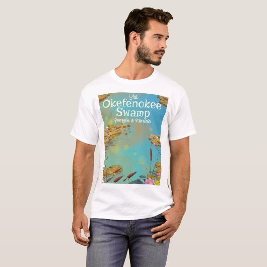 Okefenokee Swamp漫画の旅行ポスター Tシャツ (正面フル)
