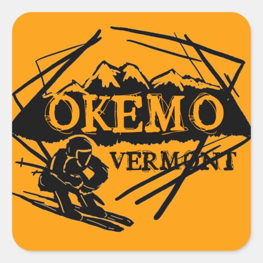 Okemo Vermontオレンジ色のスキーマウンテンシール スクエアシール (正面)