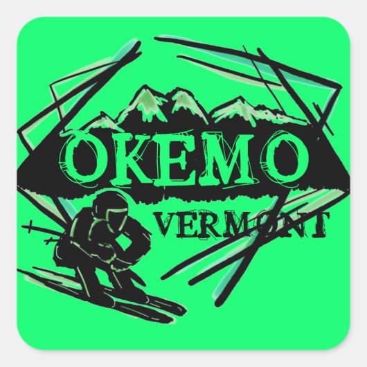 Okemo Vermontグリーンマウンテンスキースタンプ スクエアシール (正面)