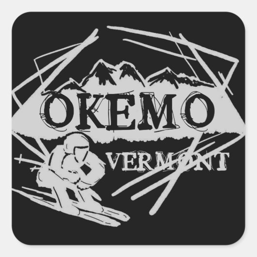 Okemo Vermontダークマウンテンスキースタンプ スクエアシール (正面)