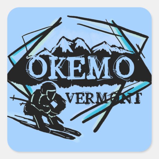 Okemo Vermontブルースキーマウンテンスタンプ スクエアシール (正面)