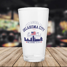 Oklahoma City Skyline Beer Glass with U.S. Flag  タンブラーグラス