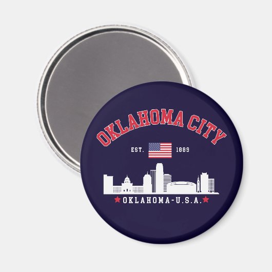 Oklahoma City Skyline & Flag Souvenir  マグネット (正面/裏面)