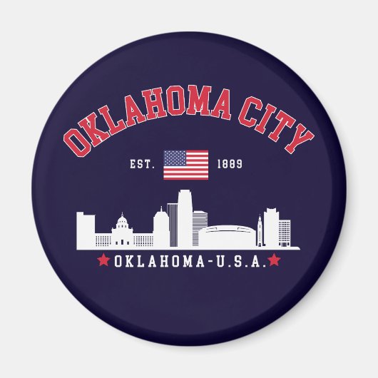 Oklahoma City Skyline & Flag Souvenir  マグネット (正面)