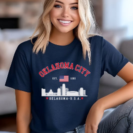 Oklahoma City Skyline with American Flag  トライブレンドＴシャツ